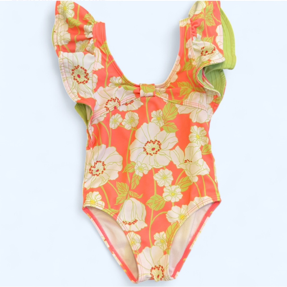 Janie and Jack Coral Floral Ruffle One-Piece Swimsuit